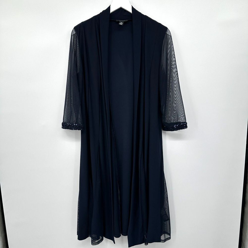 Vintage R M Richards Jacket Duster Size 12 Navy Blue 3/4 Sleeve Open Flowy USA